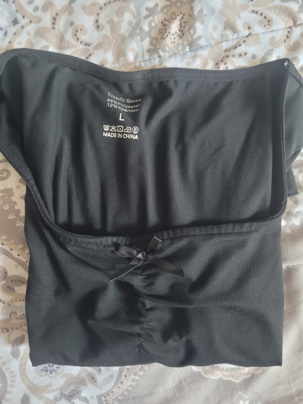 Black Long-Sleeve Scoop Neck Blouse with Ruched Detail